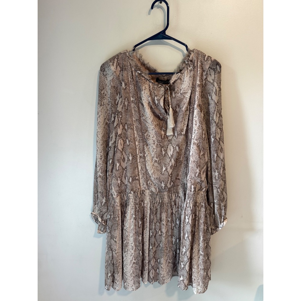 Banana Republic Snakeskin Print Tassel Mini Dress Neutral‎ Python XL Long Sleeve
